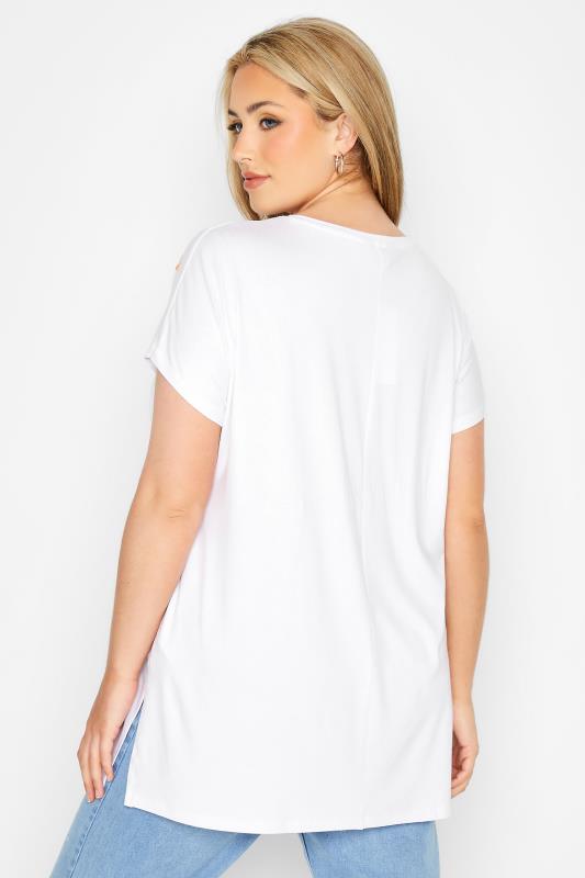Curve White Floral Shoulder Detail T-Shirt 3
