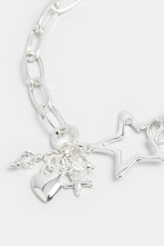 Silver Tone Star & Heart Charm Bracelet | Yours Clothing 3