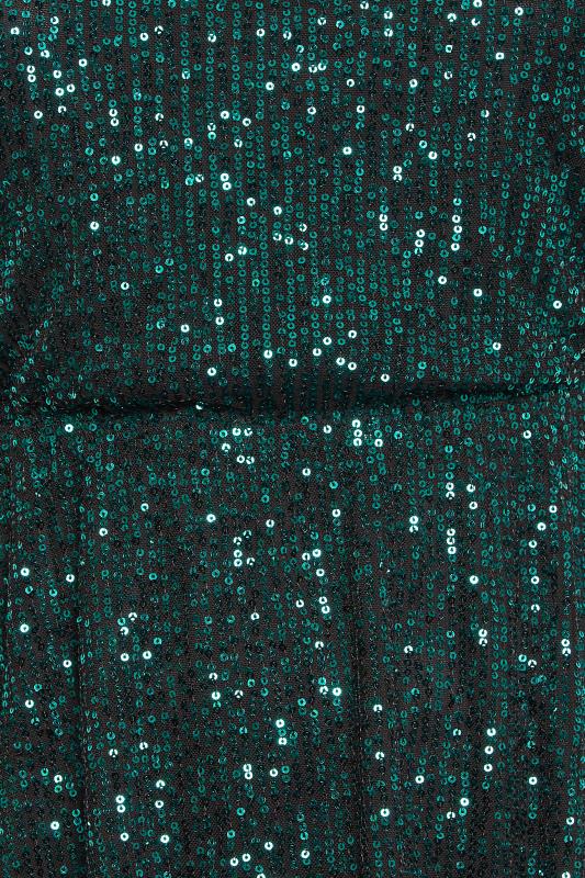 YOURS LONDON Plus Size Dark Green Sequin Peplum Top | Yours Clothing 7