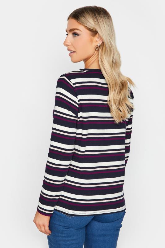 M&Co Navy Blue Stripe Long Sleeve Cotton T-Shirt | M&Co 3