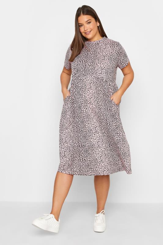 LTS Maternity Pink Leopard Print Peplum Mini Dress | Long Tall Sally 1