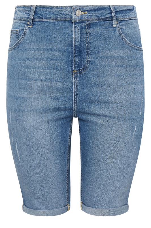 YOURS Plus Size Light Blue Cat Scratch Stretch Denim Shorts | Yours Clothing 6