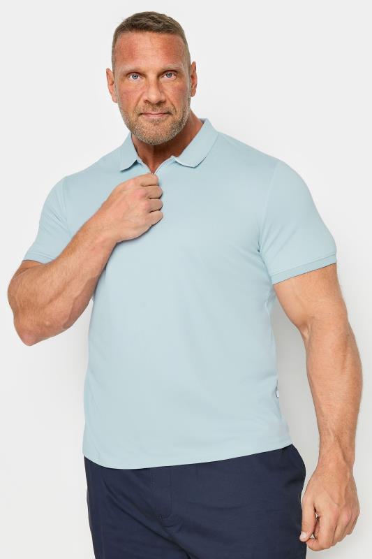  Grande Taille STUDIO A Big & Tall Blue Zip Neck Polo Shirt