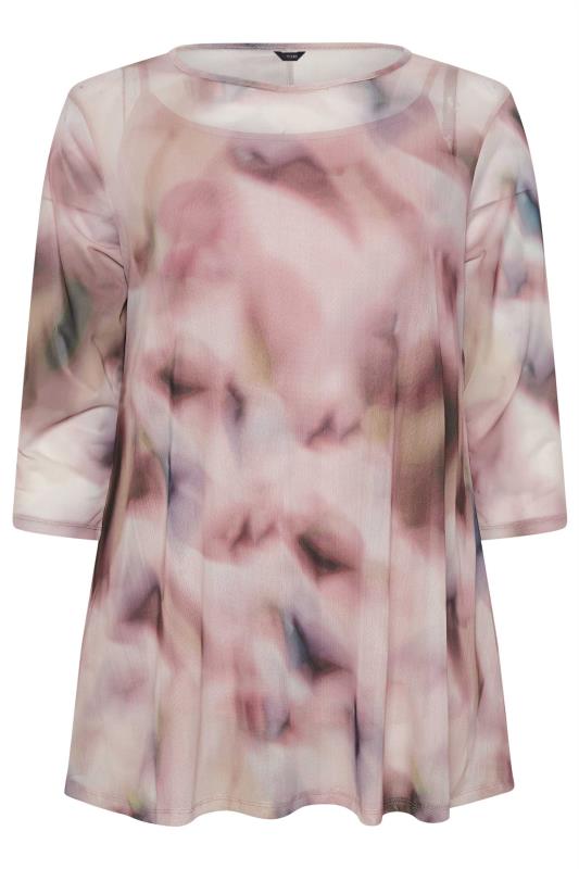 YOURS Plus Size Pink Abstract Print Mesh Layered Top | Yours Clothing 5