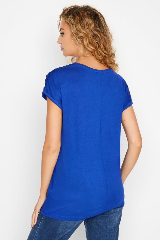 LTS Tall Cobalt Blue Crochet Sleeve Detail T-Shirt 3