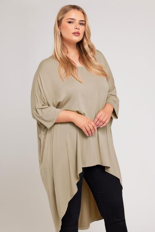 Grande Taille YOURS LONDON Curve Natural Brown Dipped Hem Longline Tunic