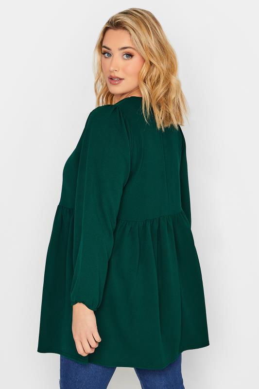 LIMITED COLLECTION Plus Size Forest Green Hook & Eye Peplum Top | Yours Clothing 3