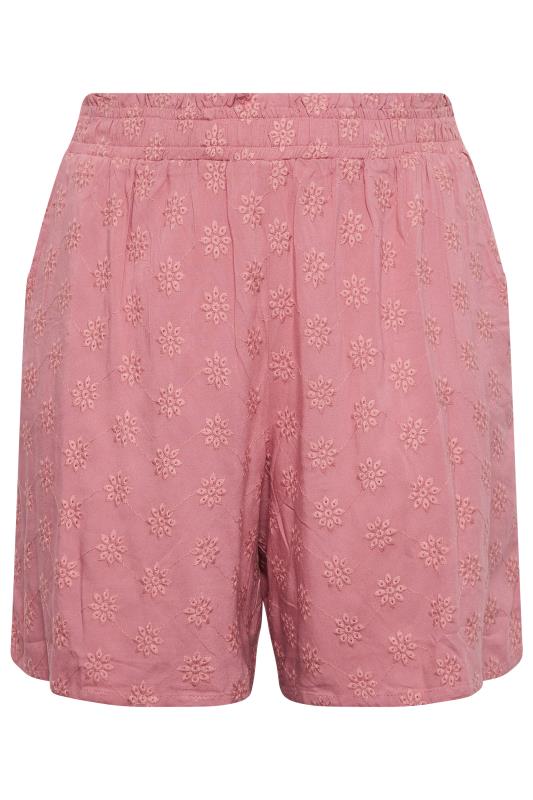 YOURS Plus Size Pink Broderie Anglaise Shorts | Yours Clothing