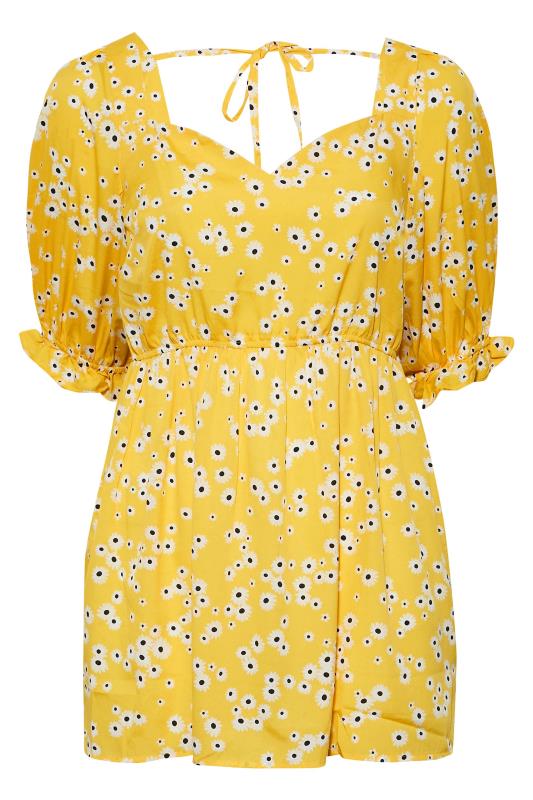 Plus Size Yellow Daisy Print Sweetheart Puff Sleeve Top | Yours Clothing 6