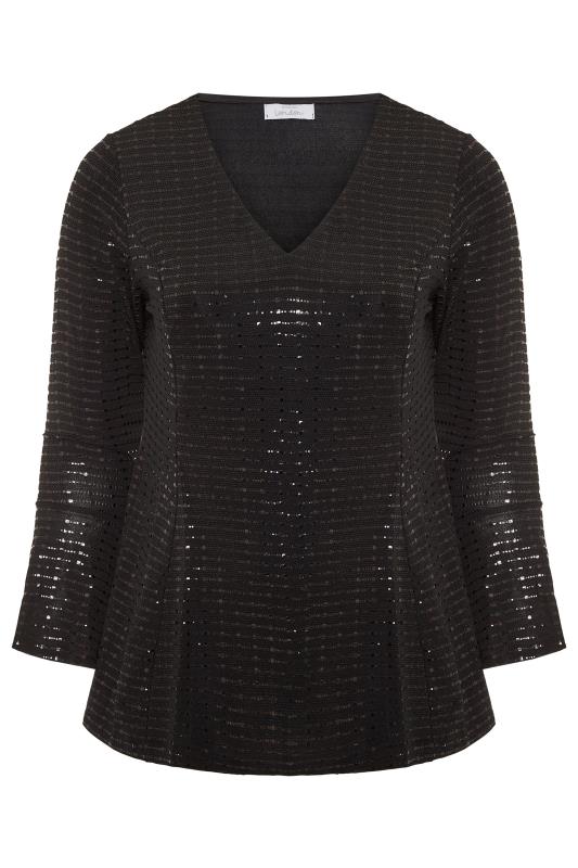 YOURS LONDON Black Sequin Flared Sleeve Top | Yours Clothing