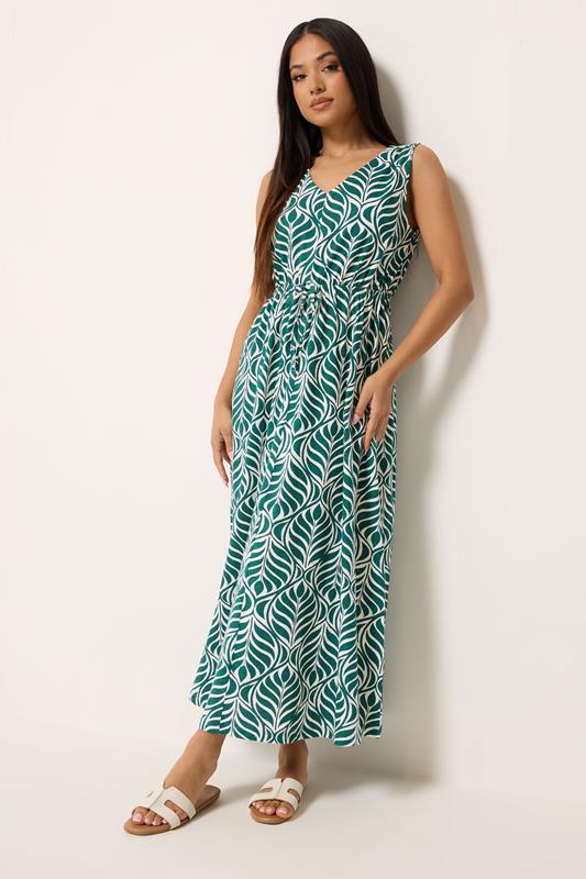M&Co Petite Green Leaf Print Cotton Maxi Dress | M&Co 2