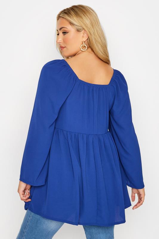 LIMITED COLLECTION Plus Size Cobalt Blue Ruched Blouse | Yours Clothing 3
