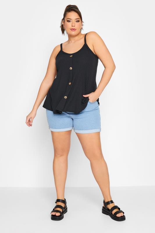 LIMITED COLLECTION Plus Size Black Ribbed Button Cami Vest Top | Yours Clothing 2
