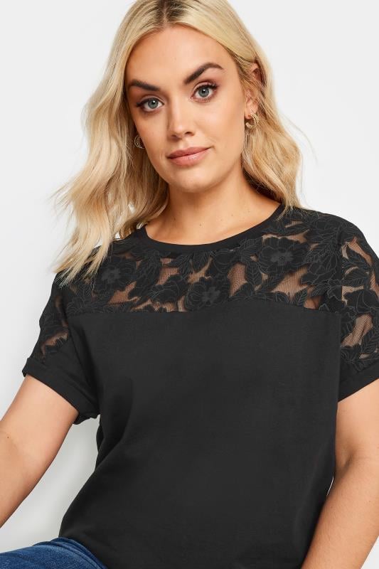 YOURS Plus Size Black Floral Mesh T-Shirt | Yours Clothing 4