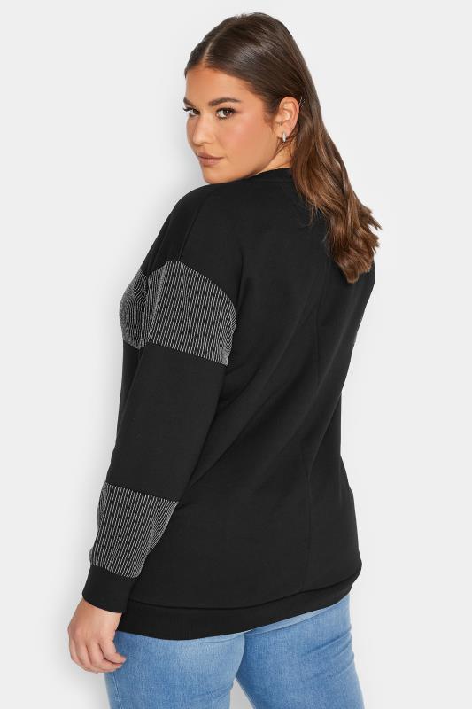 YOURS LUXURY Black & Silver Block Stripe Long Sleeve Sweatshirt | Yours Clothing 3