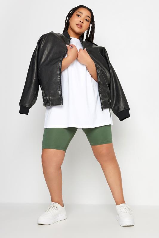 YOURS Plus Size Khaki Green Cycling Shorts | Yours Clothing 3
