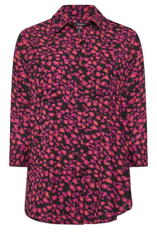 Plus Size Black & Pink Animal Print Oversized Boyfriend Shirt | Yours Clothing 6