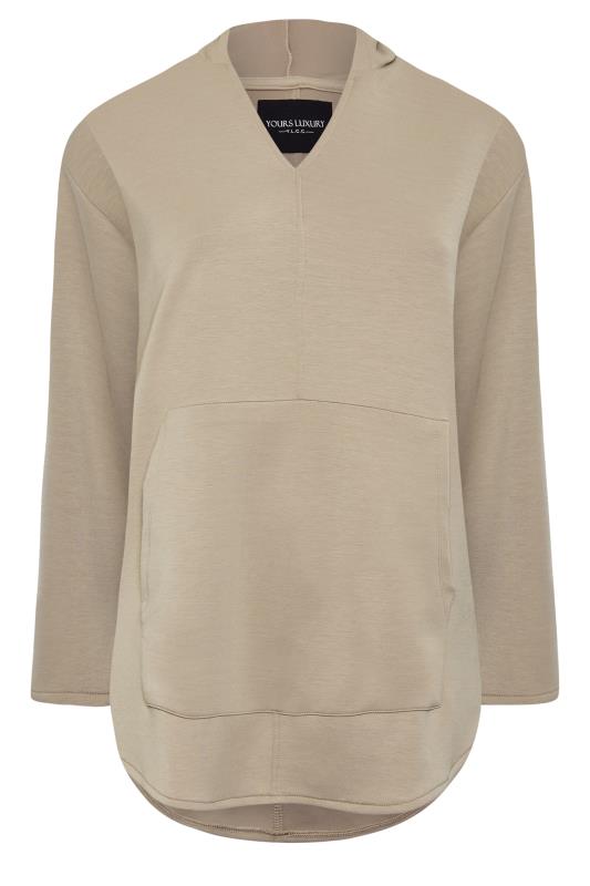 YOURS LUXURY Plus Size Beige Brown V-Neck Jersey Hoodie | Yours Clothing 7