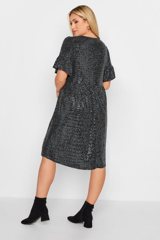 Plus Size Black & Silver Sequin Smock Dress | Yours Clothing 3