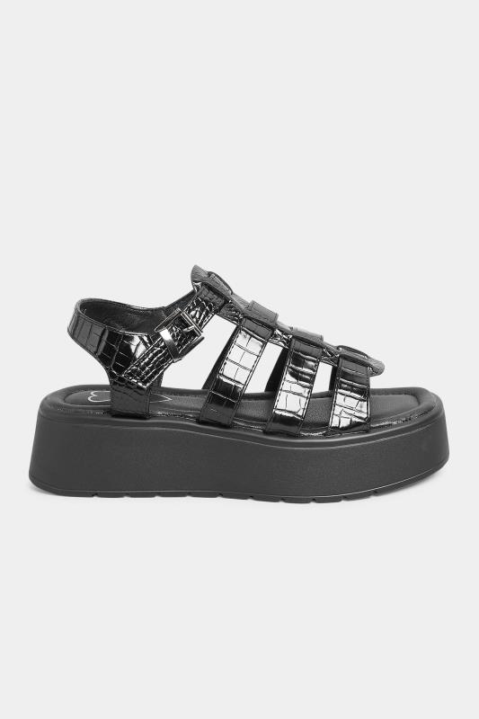 PixieGirl Black Croc Gladiator Platform Sandals In Standard D Fit 3