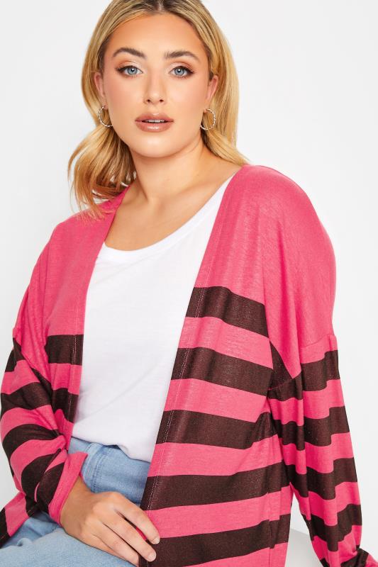 Curve Plus Size Pink & Black Stripe Cardigan | Yours Clothing  2