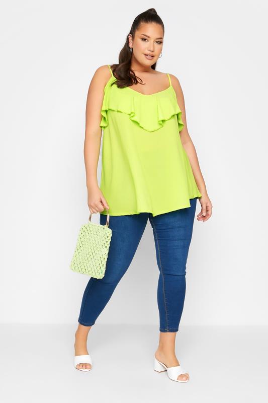 LIMITED COLLECTION Curve Lime Green Frill Cami Top 2