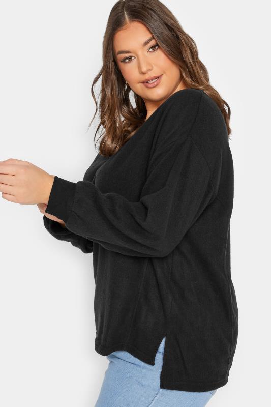 Plus Size Black V-Neck Soft Touch Fleece Sweatshirt | Yours Clothing 4
