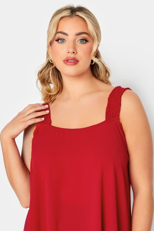 LIMITED COLLECTION Curve Plus Size Red Shirred Strap Cami Vest Top | Yours Clothing  4