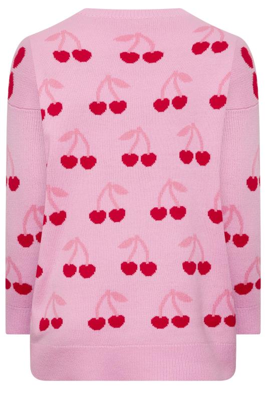 YOURS Plus Size Pink Cherry Jacquard Knit Jumper | Yours Clothing 7