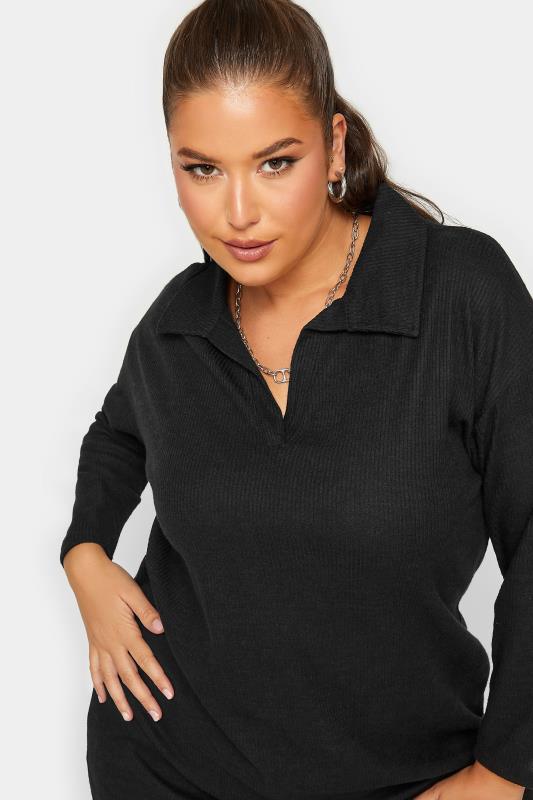Plus Size Black Soft Touch Open Collar Midi Dress | Yours Clothing  4