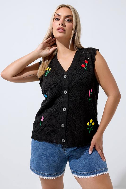  LIMITED COLLECTION Curve Black Floral Embroidered Knitted Waistcoat
