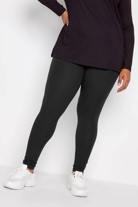 YOURS Plus Size Black Ribbed Leggings | Yours Clothing 1