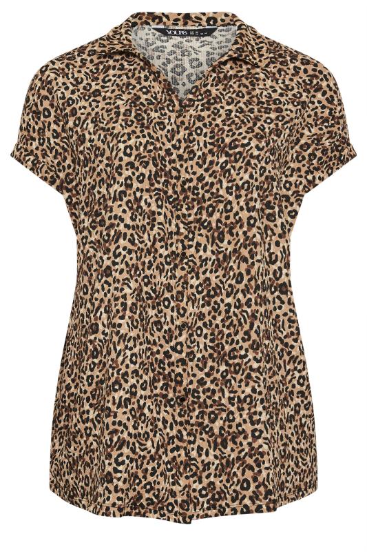 YOURS Plus Size Brown Leopard Print Crinkle Short Sleeve Shirt | Yours Clothing 5