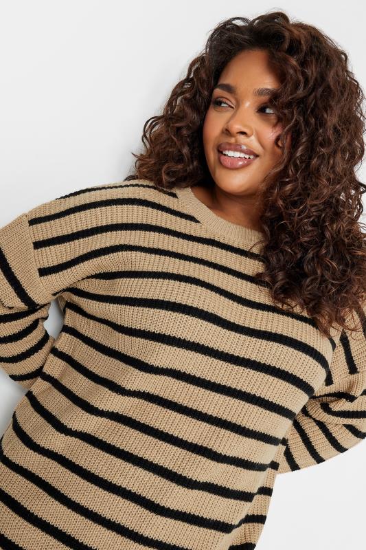 YOURS Plus Size Beige Brown Stripe Drop Shoulder Knitted Jumper | Yours Clothing 5