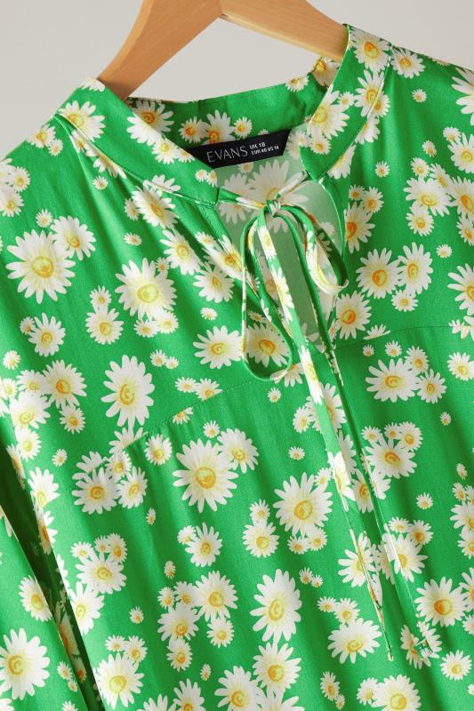 EVANS Curve Green Floral Tie Neck Blouse 7