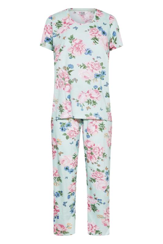 Curve Blue Vintage Floral Wide Leg Pyjama Set 6