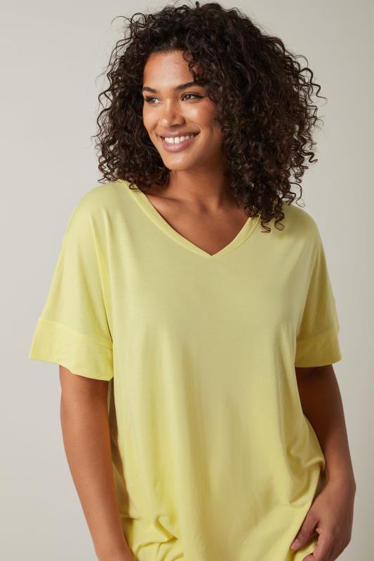 EVANS Plus Size Yellow V-Neck Modal Rich T-Shirt | Evans 2