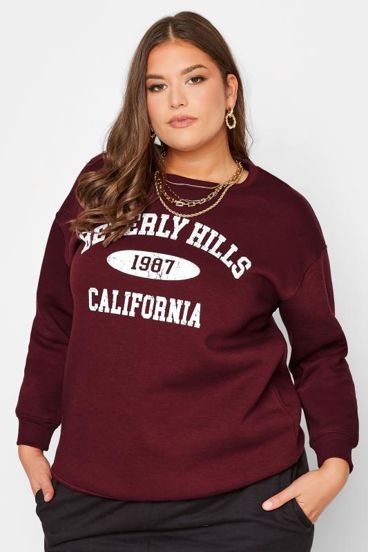 Plus Size Burgundy Red 'California' Slogan Sweatshirt | Yours Clothing 1