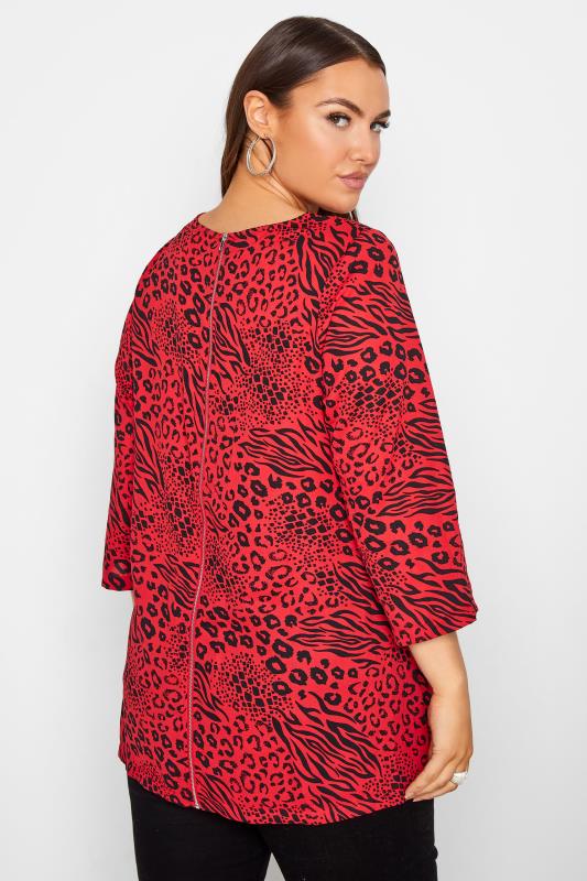 YOURS LONDON Red Mixed Animal Print Zip Blouse_C.jpg