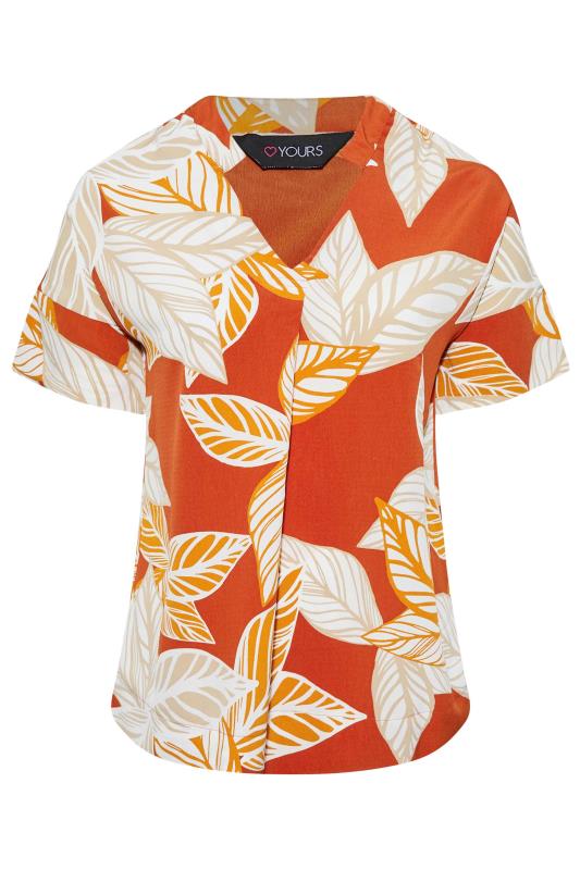 Plus Size Orange Leaf Print V-Neck Shirt | Yours Clothing  5
