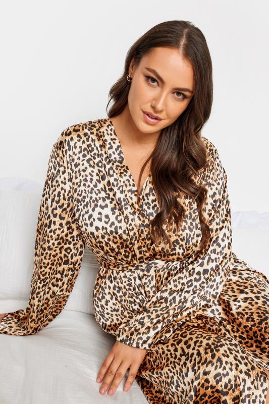 YOURS Plus Size Brown Animal Print Satin Robe | Yours Clothing 5