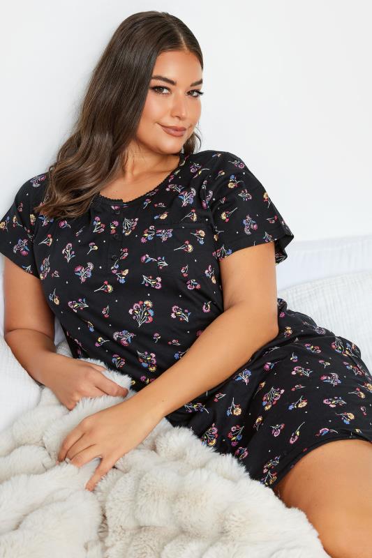YOURS Curve Black Floral Print Nightdress | Yours Clothing 4