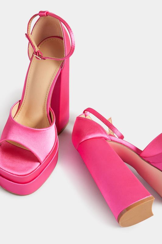PixieGirl Pink Satin Peep Toe Platform High Heels In Standard D Fit | PixieGirl 7