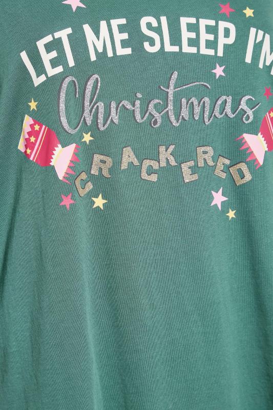 Plus Size Green 'Christmas Crackered' Star Print Pyjama Set | Yours Clothing 5
