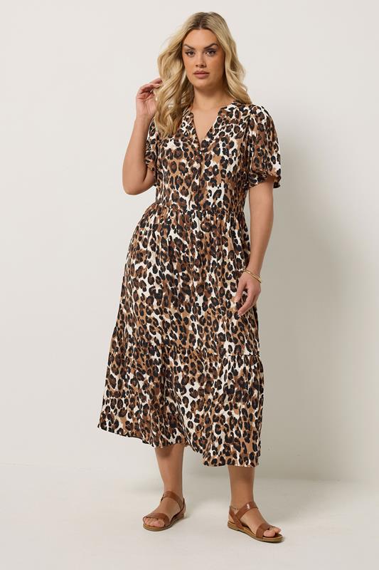 YOURS Plus Size Brown Leopard Half Placket Dress | Yours Clothing 1