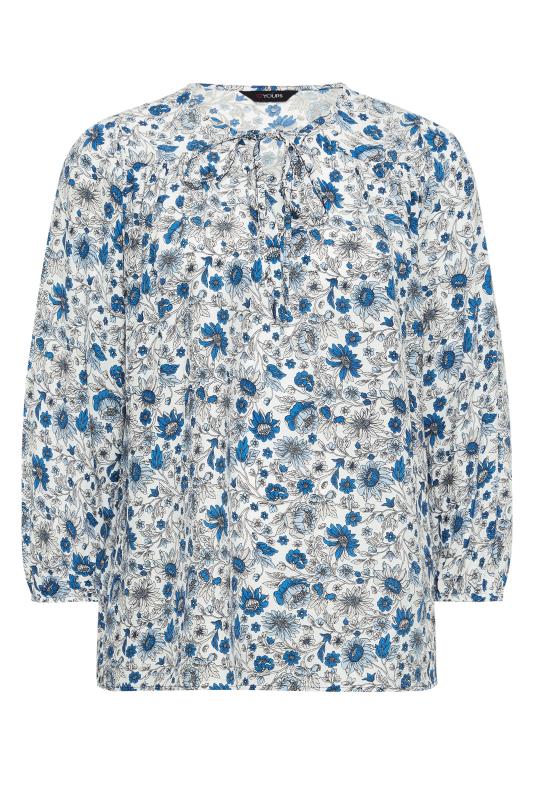 YOURS Plus Size Curve Blue Floral Long Sleeve Top | Yours Clothing  6