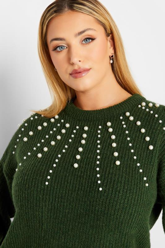 YOURS LUXURY Plus Size Green Embellished Dipped Hem Jumper | Yours Clothing 2