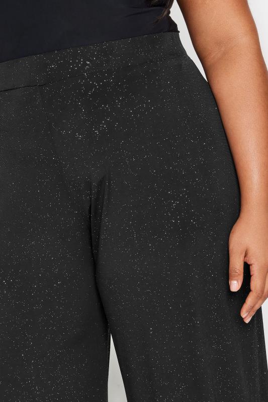YOURS Plus Size Black Glitter Wide Leg Trousers | Yours Clothing 4