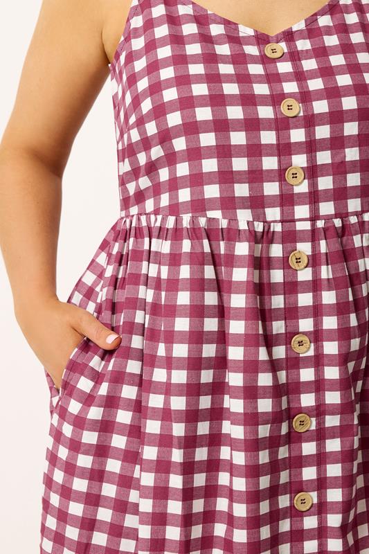 YOURS Plus Size Burgundy Red Gingham Linen Dress | Yours Clothing 4