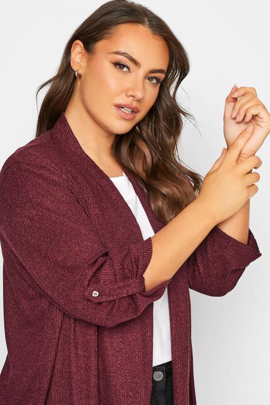 Curve Plus Size Womens Burgundy Red Knit Cardigan | Yours Clothing 4